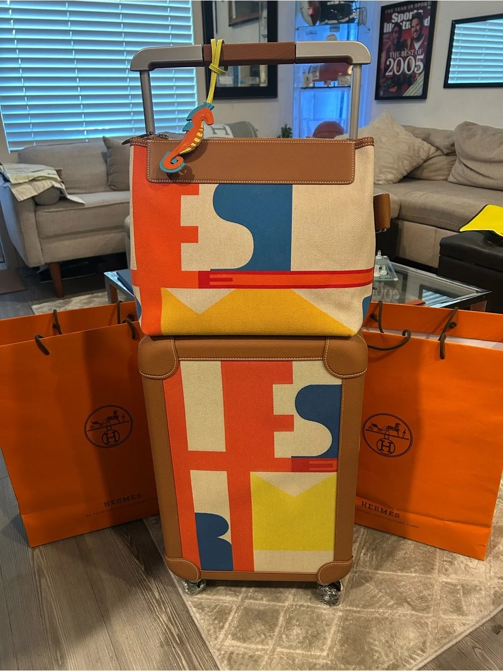 Hermès Luggage set, with trolley, 12hr bag, & charm.